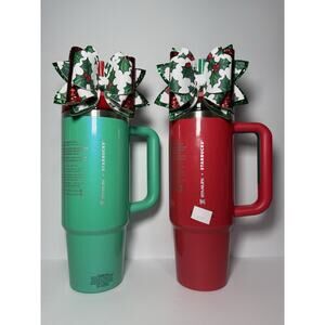 Stanley X Starbucks Mexico 30oz Christmas Holiday Tumbler Set BNWT + Custom Bows